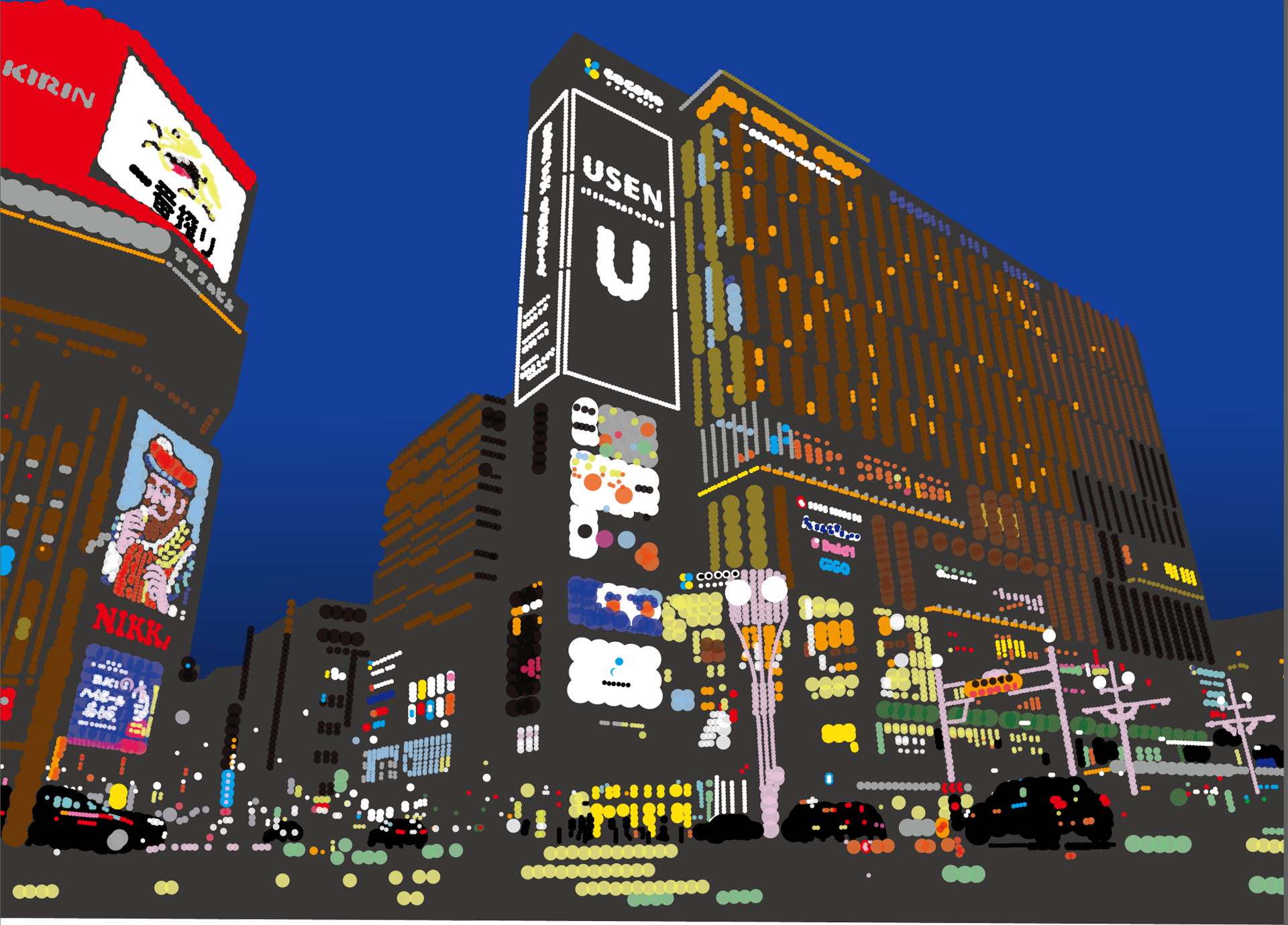 大村雪乃 yukino-art 「ススキノ　SAPPORO」 Sticker,acrylic on Panel h652mm x w910mm 2024